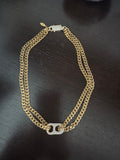 Gold curb chain with pave pull tab