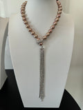 Mauve pearl diamond lariat